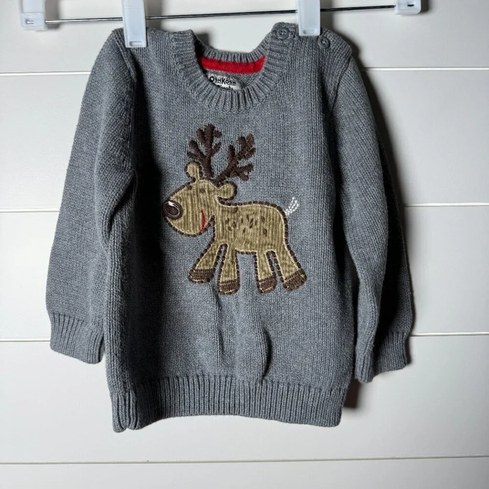 OshKosh B’Gosh 100% Cotton Gray Deer/Buck Sweater 24 mo